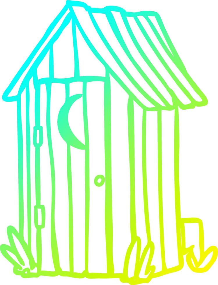 cold gradient line drawing traditional outdoor toilet with crescent moon window vector
