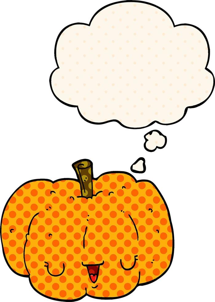 cartoon pumpkin and thought bubble in comic book style vector