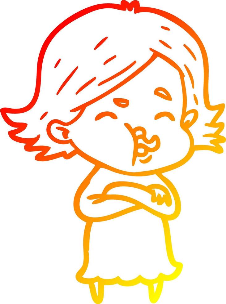 warm gradient line drawing cartoon girl pulling face vector