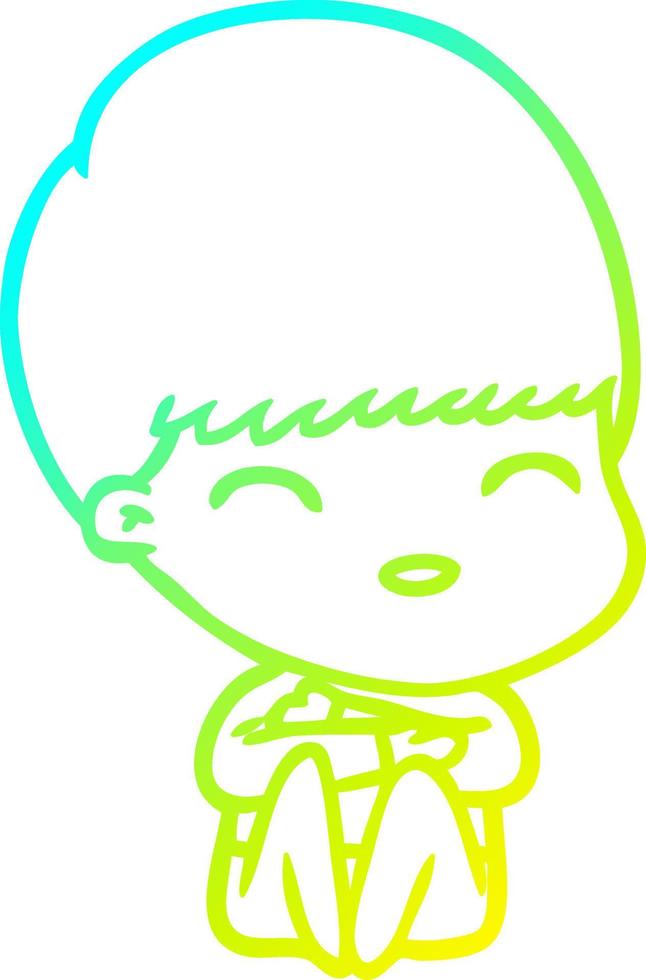 cold gradient line drawing happy cartoon boy vector