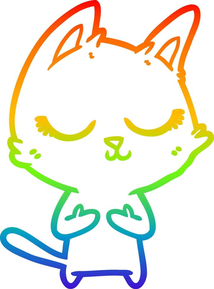 rainbow gradient line drawing calm cartoon cat vector
