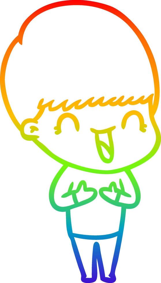 rainbow gradient line drawing happy cartoon boy vector