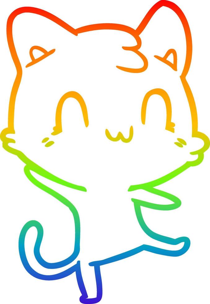 rainbow gradient line drawing cartoon happy cat vector