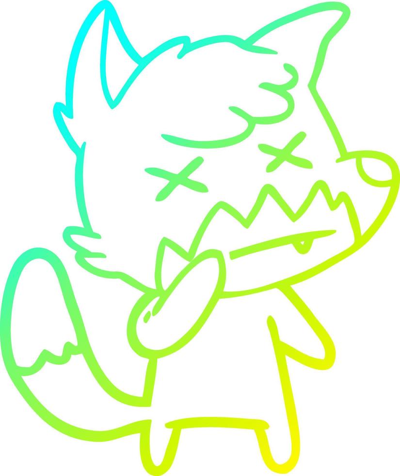 cold gradient line drawing cartoon cross eyed fox vector