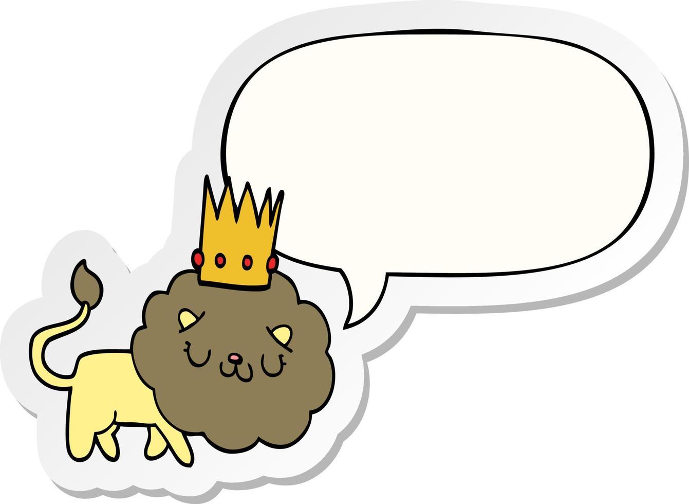 cartoon lion and crown and speech bubble sticker vector