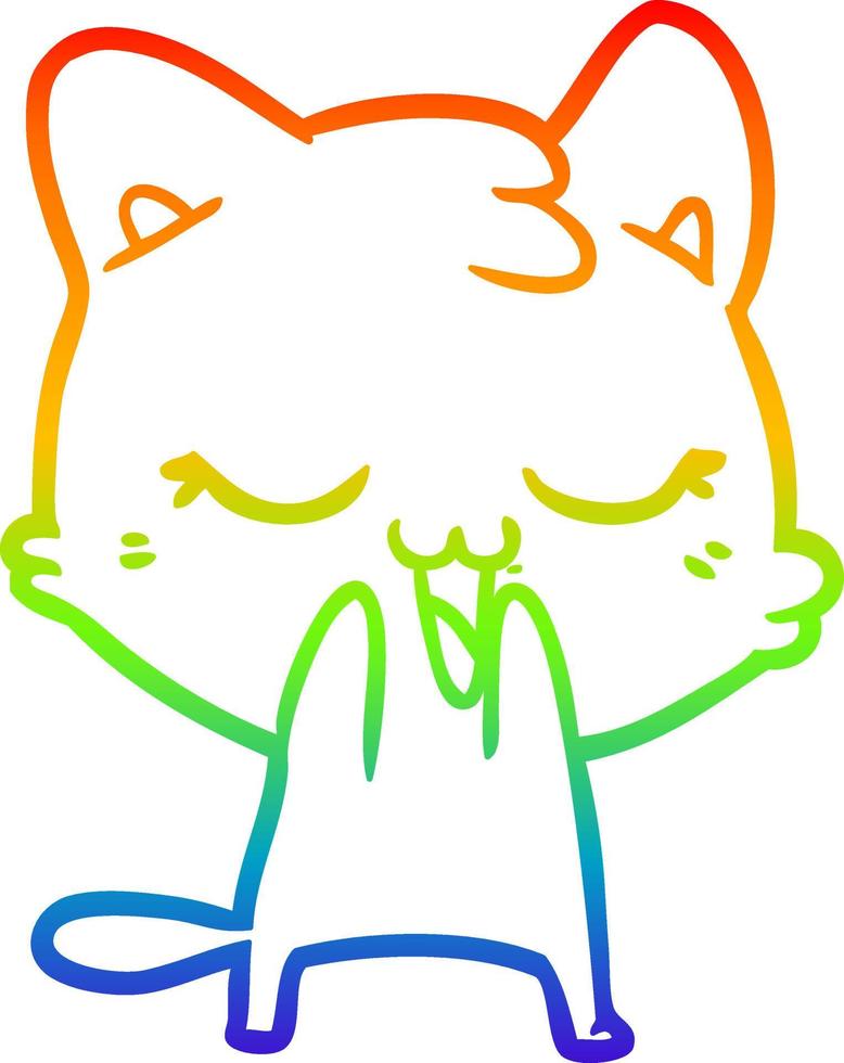 rainbow gradient line drawing cartoon cat vector