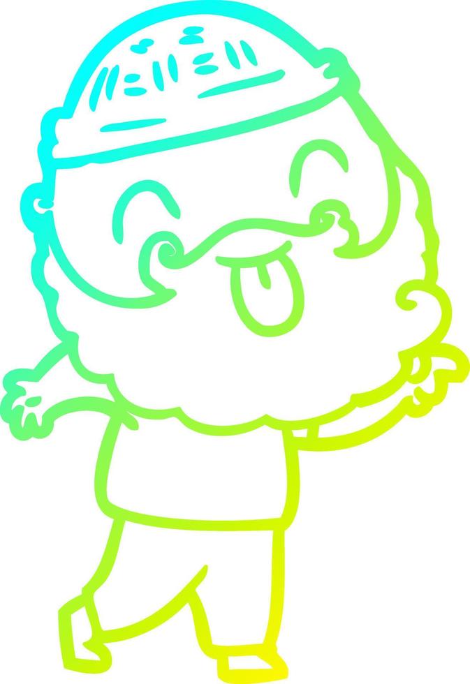 cold gradient line drawing man with beard sticking out tongue vector