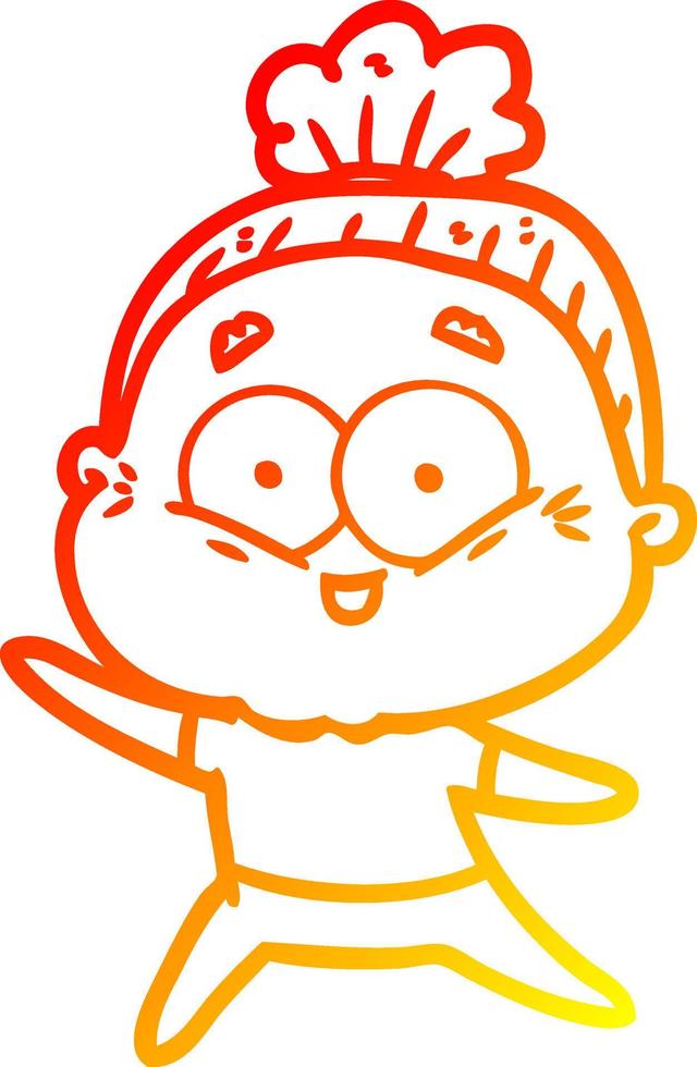 warm gradient line drawing cartoon happy old woman vector