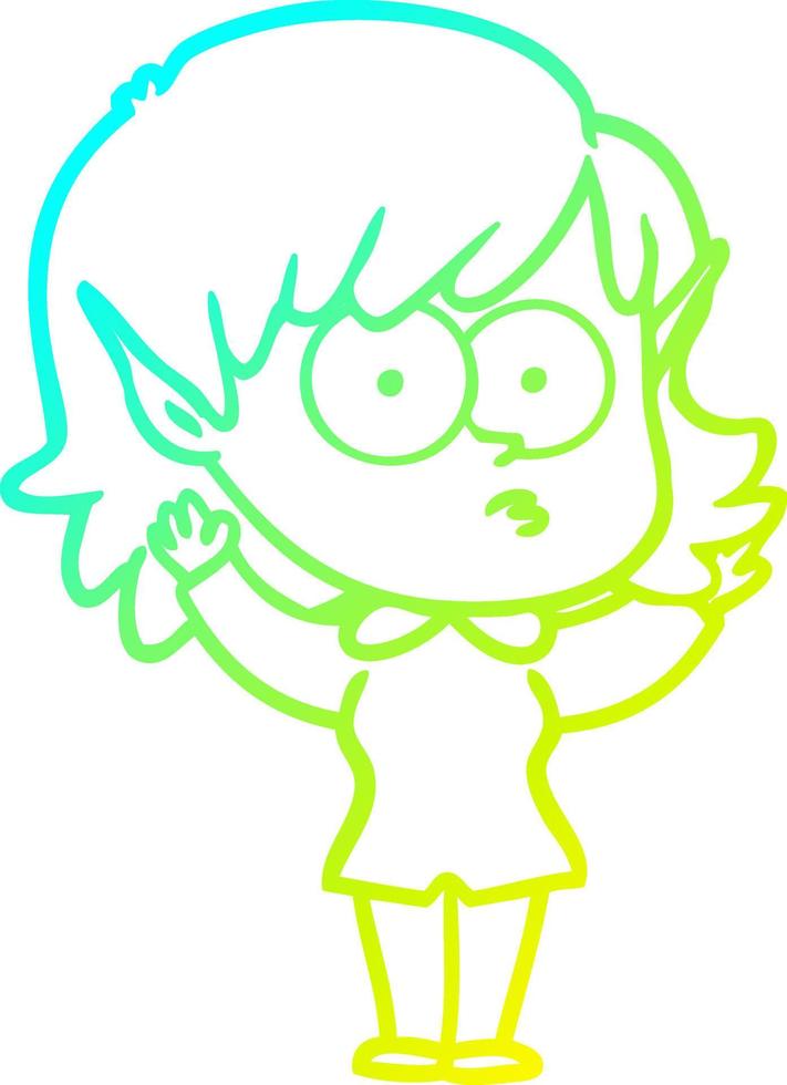 cold gradient line drawing cartoon elf girl staring vector