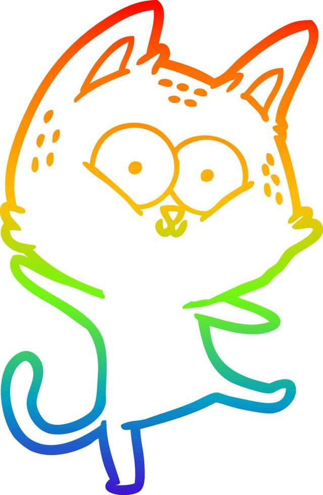 dibujo de línea de gradiente de arco iris gato de dibujos animados bailando vector