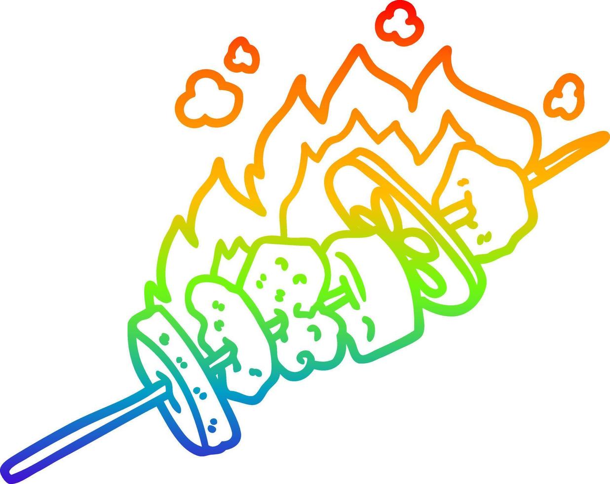 rainbow gradient line drawing cartoon kebab sticks vector
