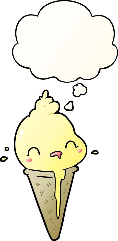 cute cartoon ice cream and thought bubble in smooth gradient style vector