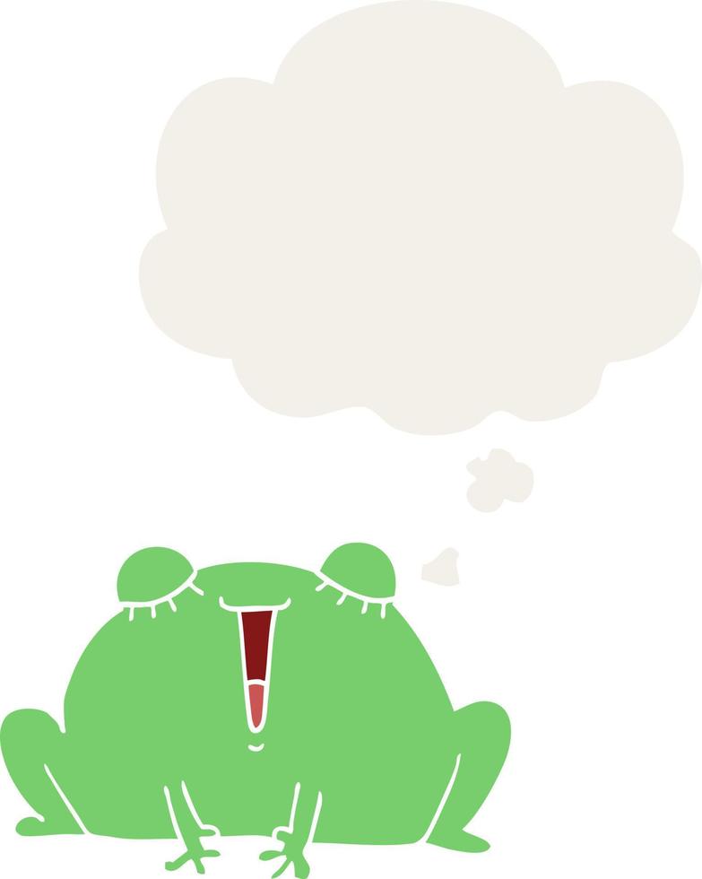cute cartoon frog and thought bubble in retro style vector