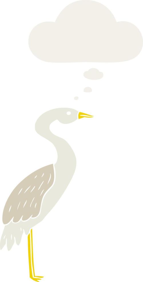 cartoon stork and thought bubble in retro style vector