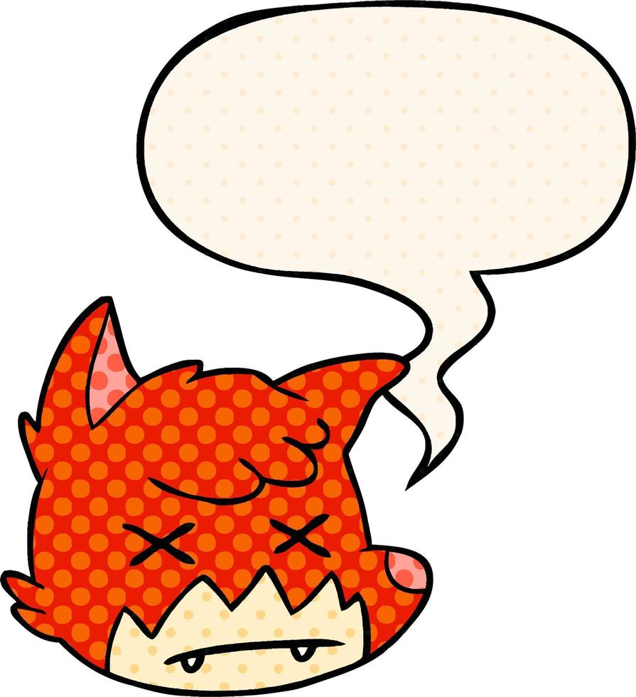 cartoon dead fox face and speech bubble in comic book style vector