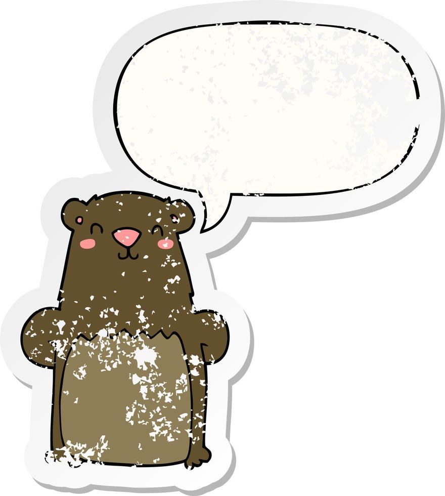 cartoon bear and speech bubble distressed sticker vector