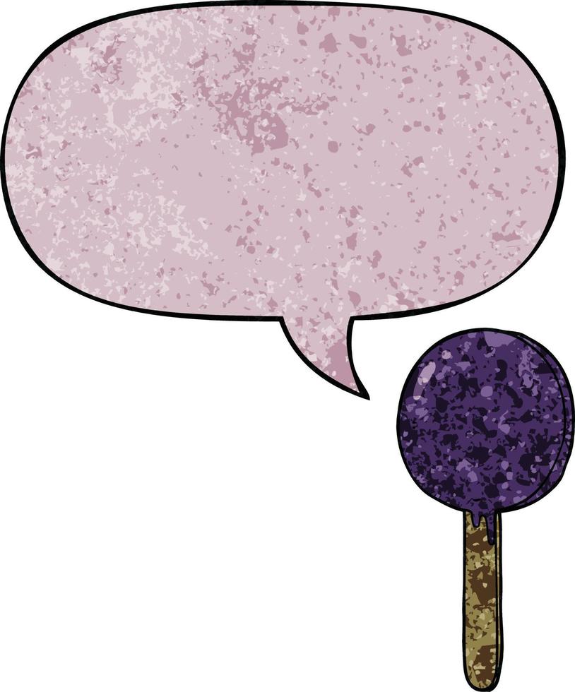 cartoon lollipop and speech bubble in retro texture style vector