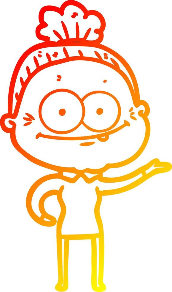 warm gradient line drawing cartoon happy old woman vector