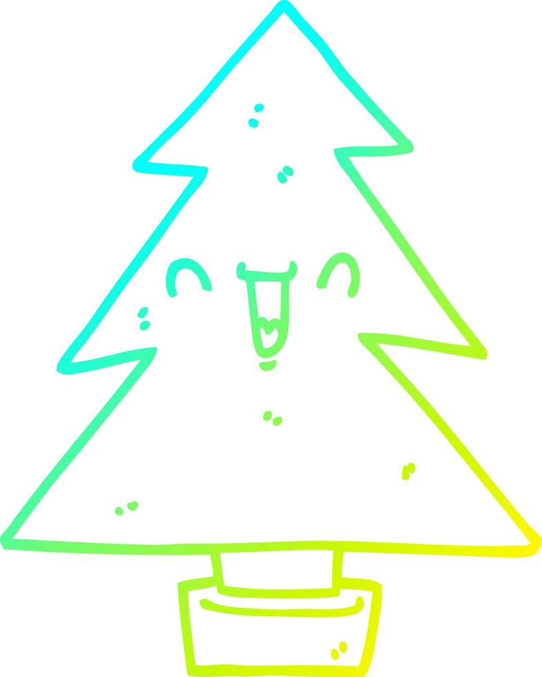cold gradient line drawing cartoon christmas tree vector
