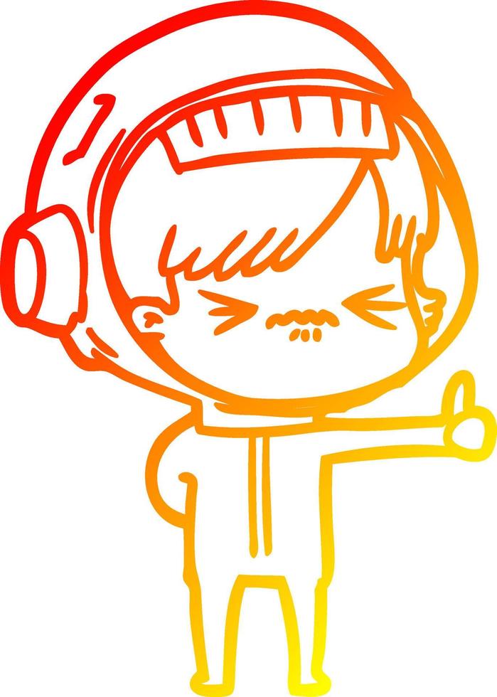 warm gradient line drawing annoyed cartoon space girl giving thumbs up sign vector