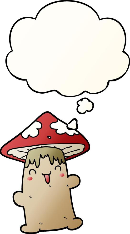 cartoon mushroom character and thought bubble in smooth gradient style vector