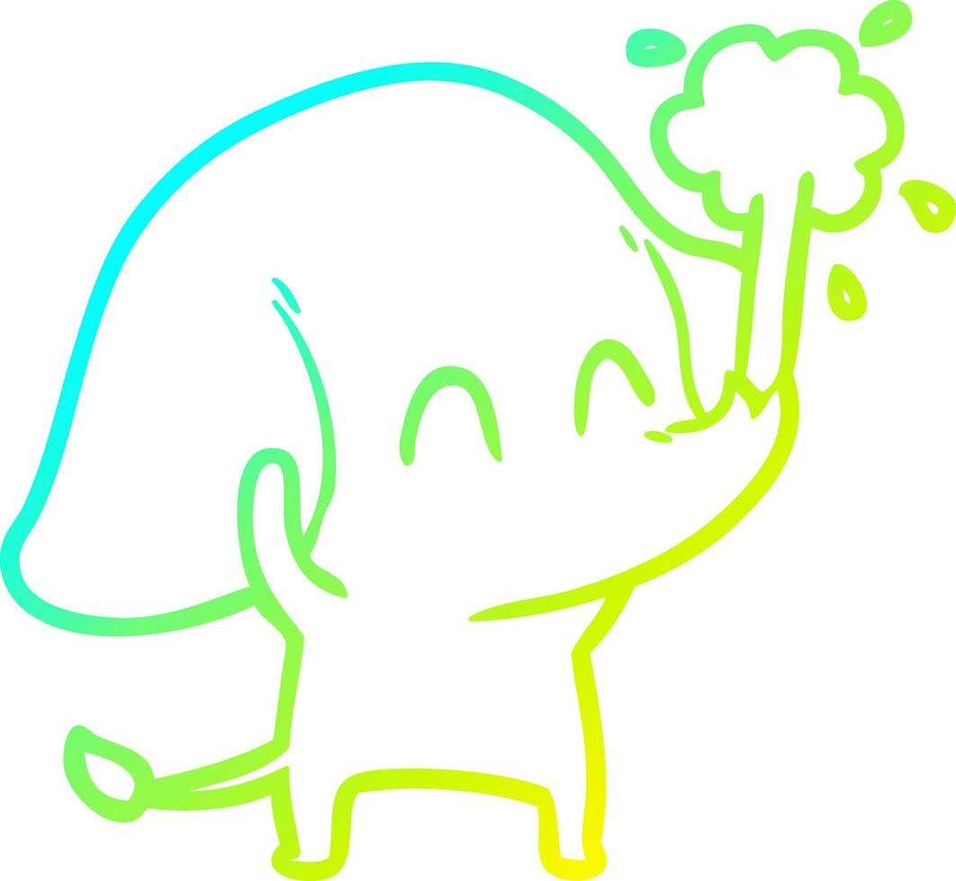 cold gradient line drawing cute cartoon elephant spouting water vector