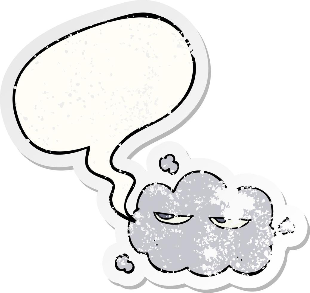 cute cartoon cloud and speech bubble distressed sticker vector