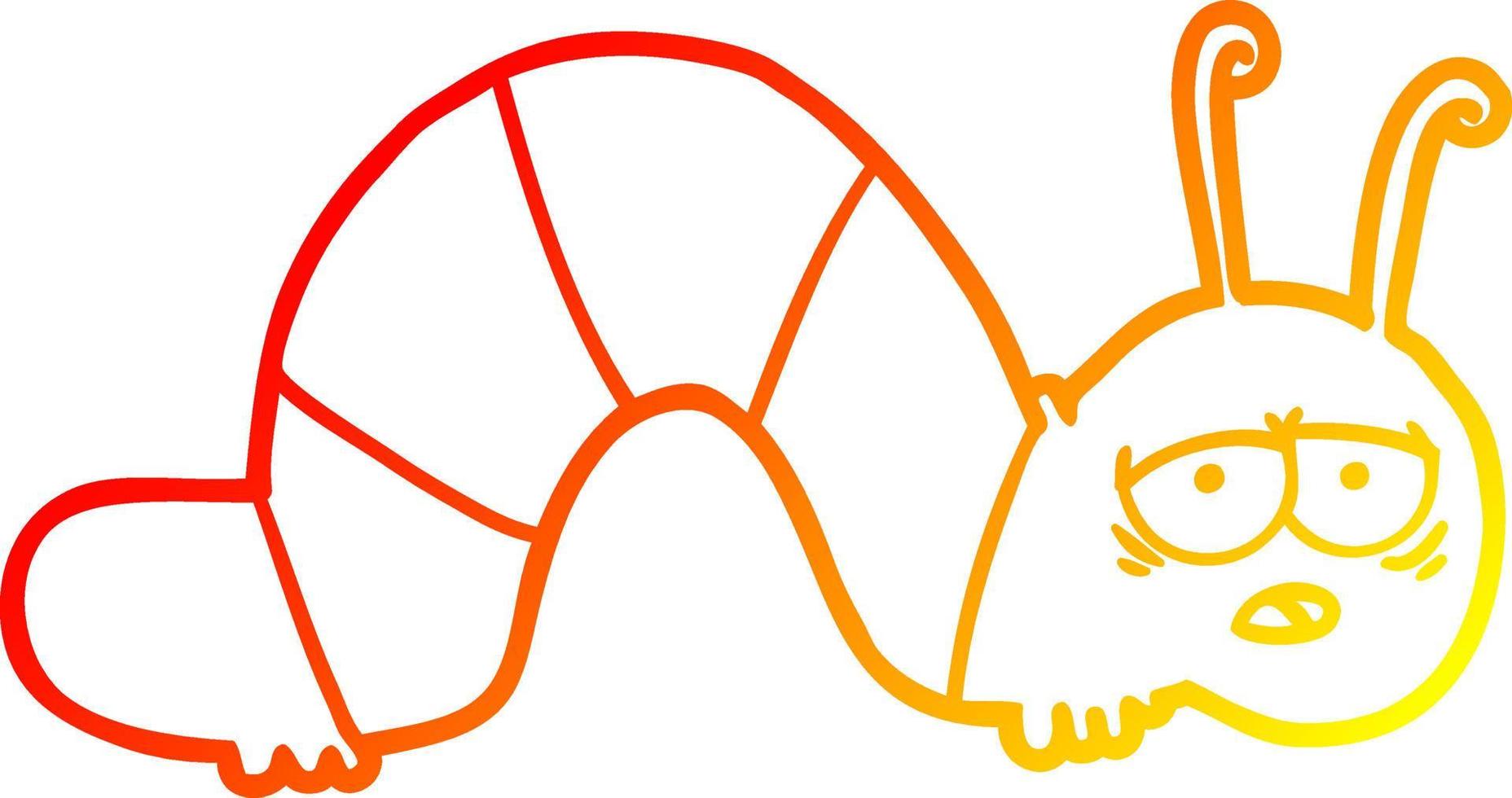 warm gradient line drawing cartoon tired caterpillar vector