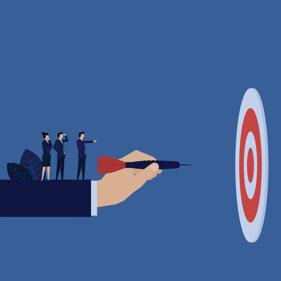 Business hand hold dart and manager instruct to aim target metaphor of