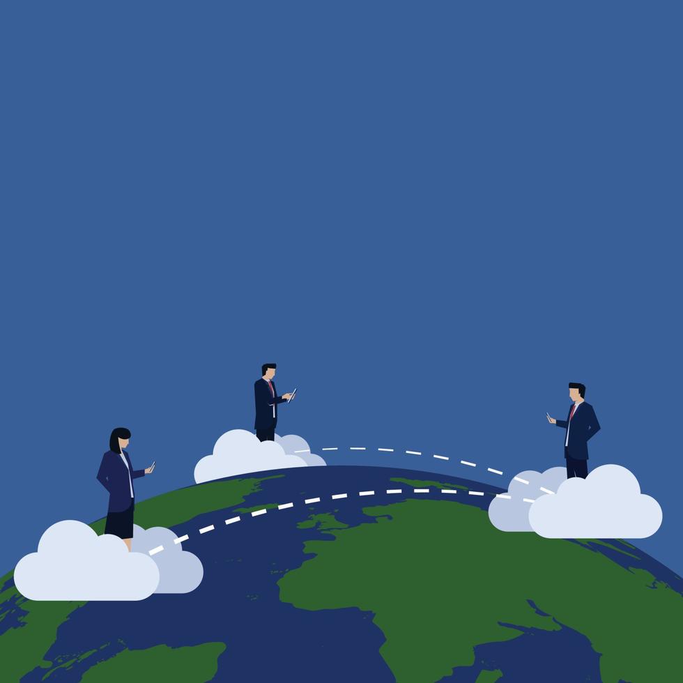 Business use phone and tablet internet connected across world global connection. vector