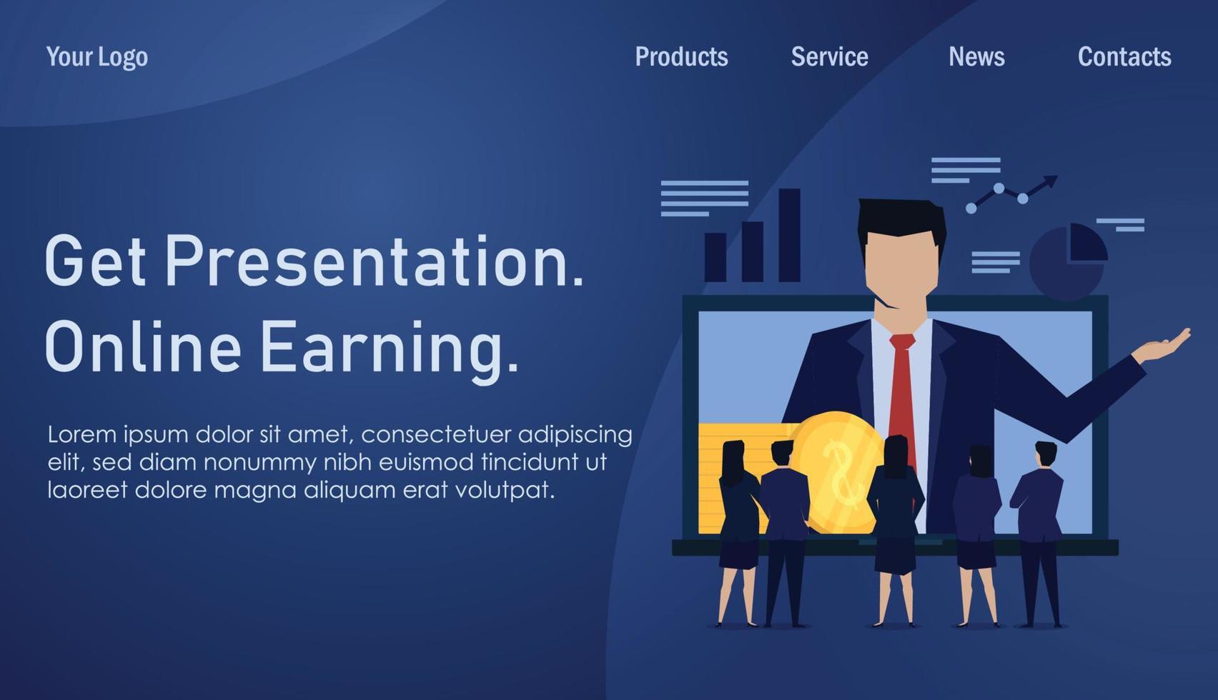 Online presentation landing page vector