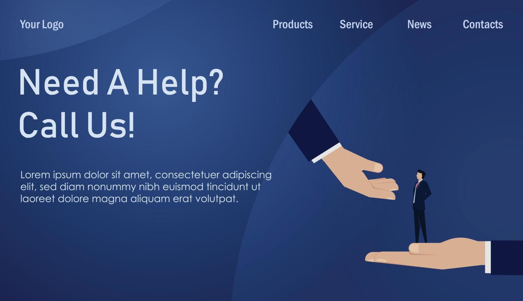 Hand lend a help to climb businessman career growth. Business Landing Page Template. vector