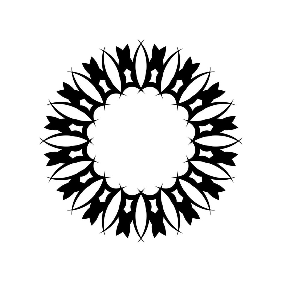 A black and white circular design with a flower in the center vector
