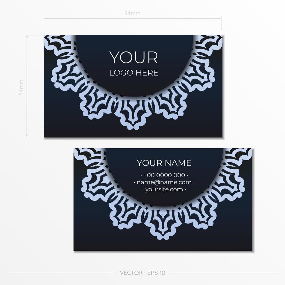 plantilla tarjetas de visita azul oscuro con adornos decorativos tarjetas de visita, patrón oriental, ilustración. vector