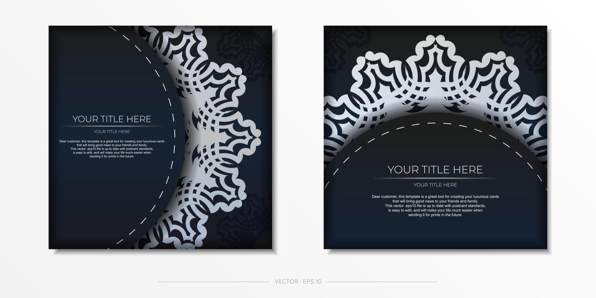 Two black and white business cards with lace patterns vector