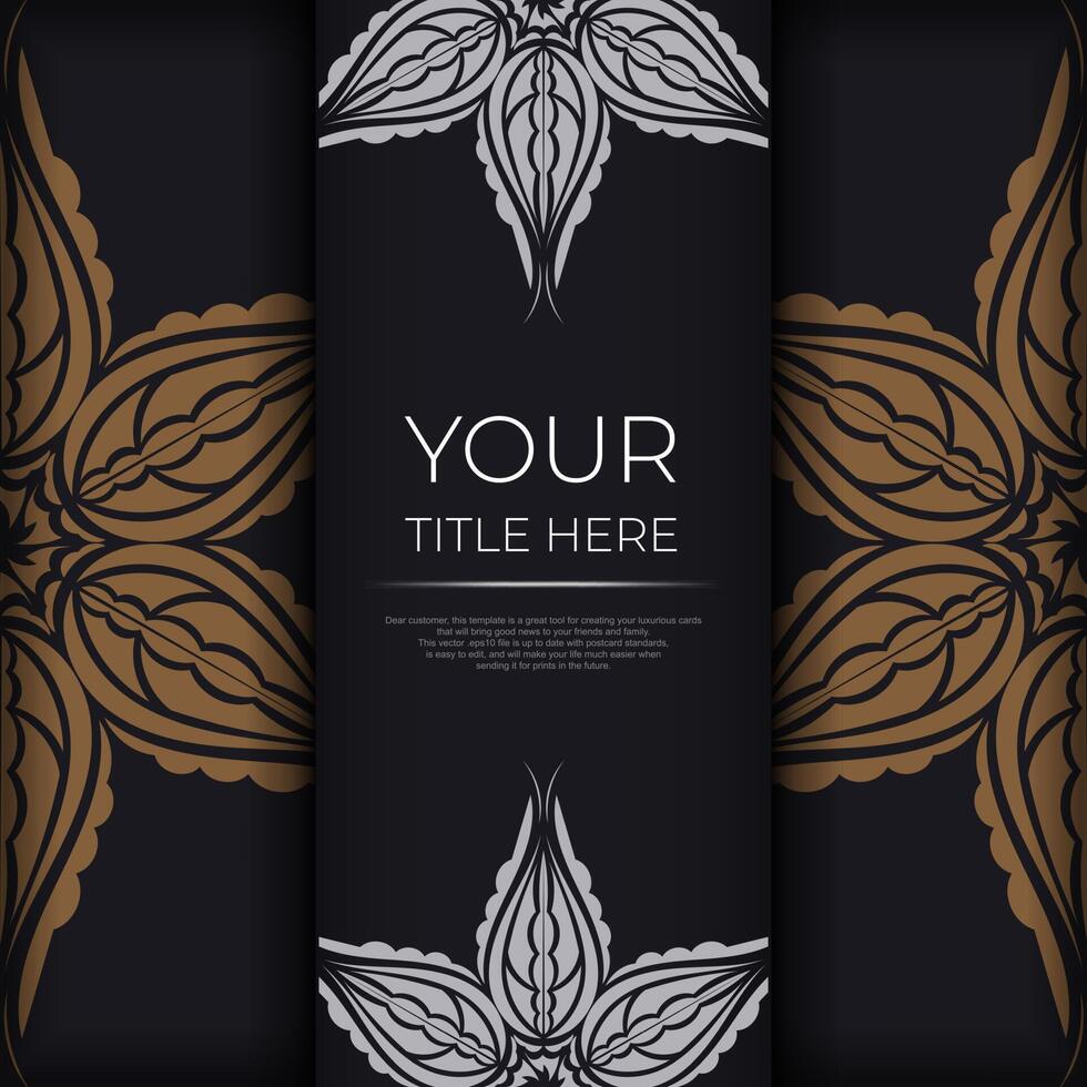 Luxurious black invitation card template with vintage indian ornaments. Elegant and classic vector elements ready for print and typography.