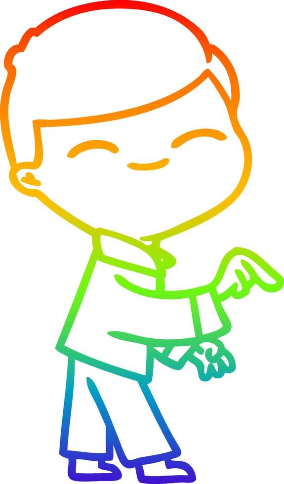 rainbow gradient line drawing cartoon smiling boy pointing vector