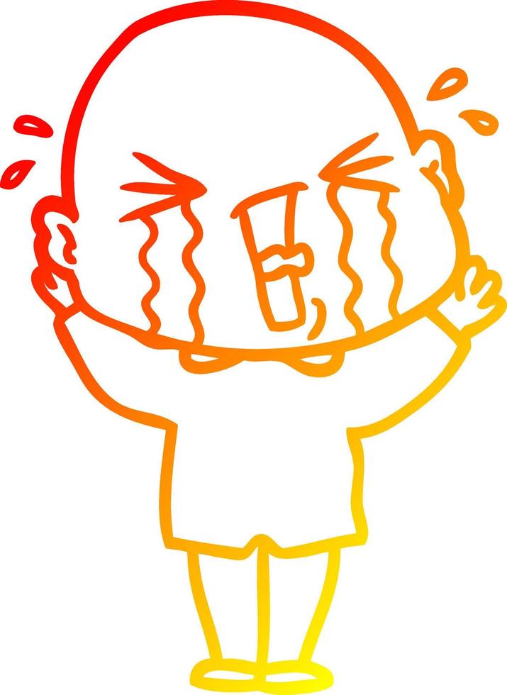 warm gradient line drawing cartoon crying bald man vector