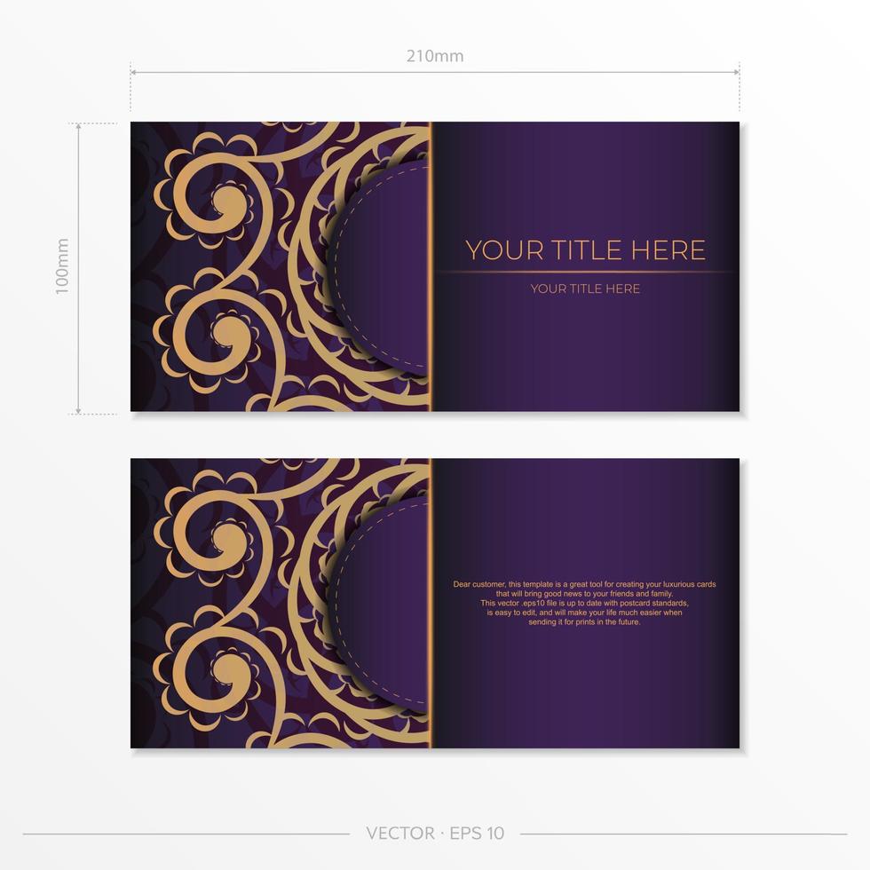 lujosa plantilla de postal púrpura con adornos indios antiguos. elementos vectoriales elegantes y clásicos listos para impresión y tipografía. vector