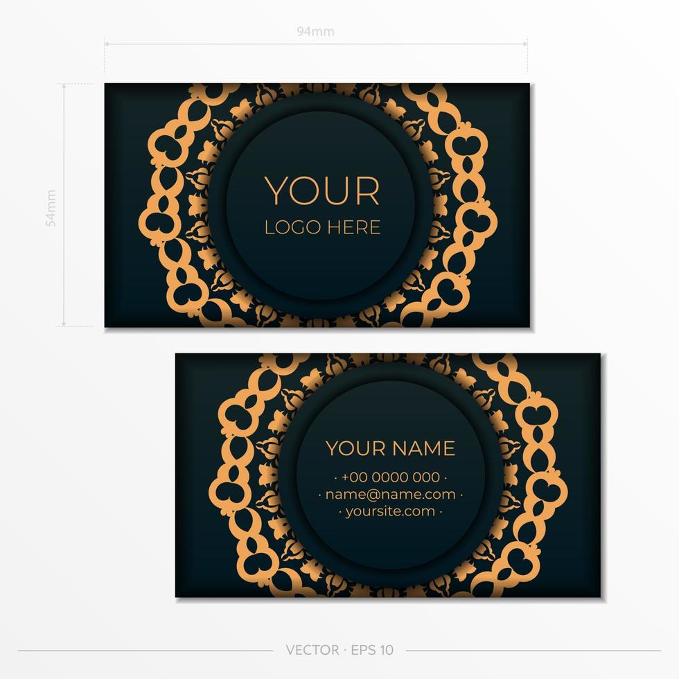 Dark green business cards template. Decorative business card ornaments, oriental pattern, illustration. vector