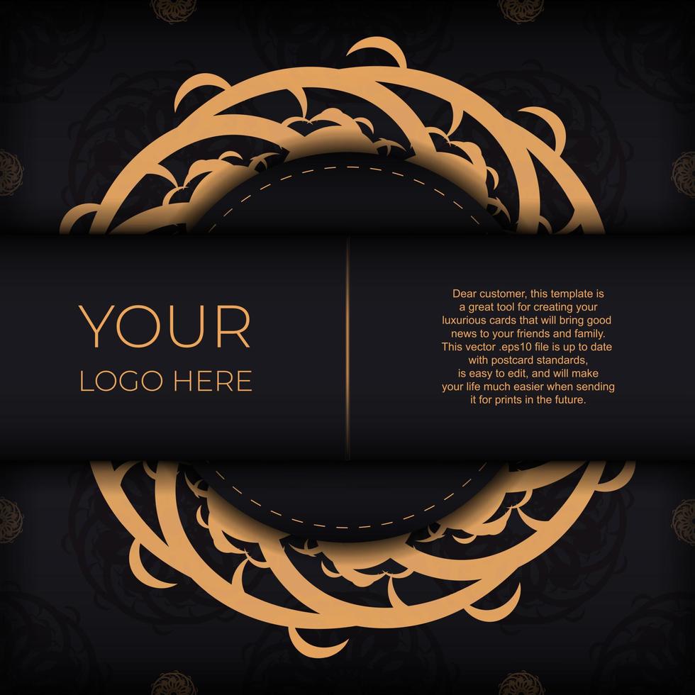 plantilla de tarjeta de invitación cuadrada negra de lujo con adornos indios antiguos. elementos vectoriales elegantes y clásicos listos para impresión y tipografía. vector