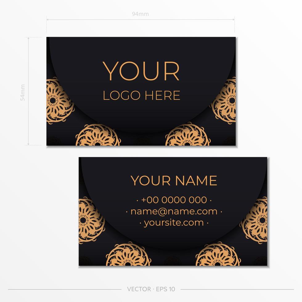 Template Black luxury business cards with decorative ornaments business cards, oriental pattern, illustration. vector
