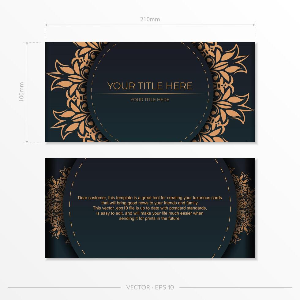 Dark green postcard template with white Indian ornaments. Elegant and classic elements ready for print and typography. illustration. vector
