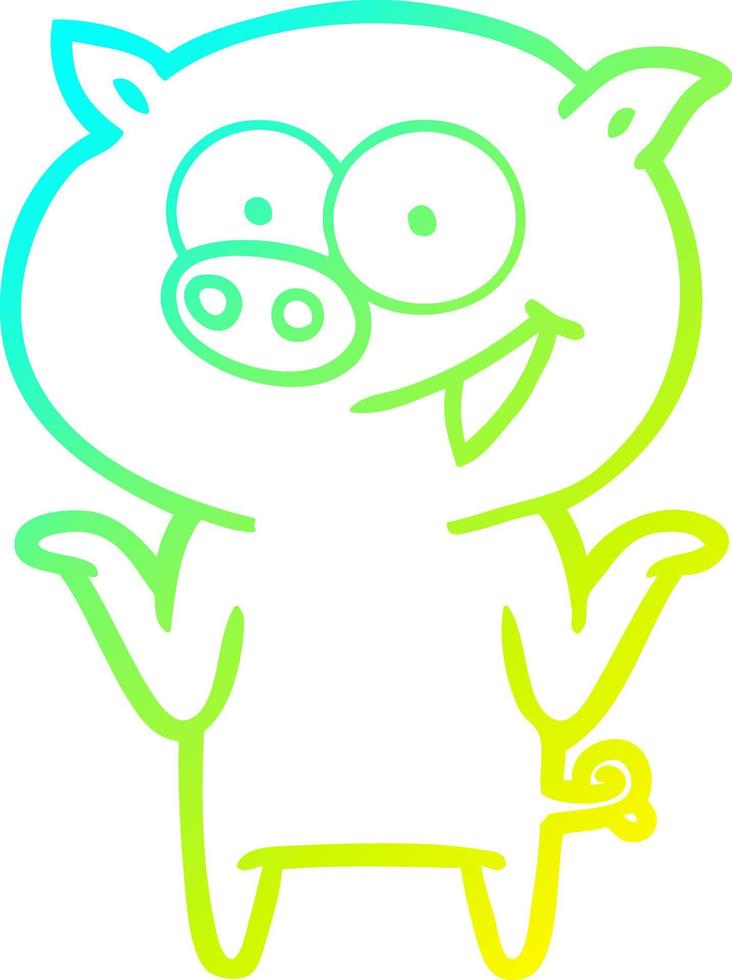 cold gradient line drawing cartoon pig with no worries vector