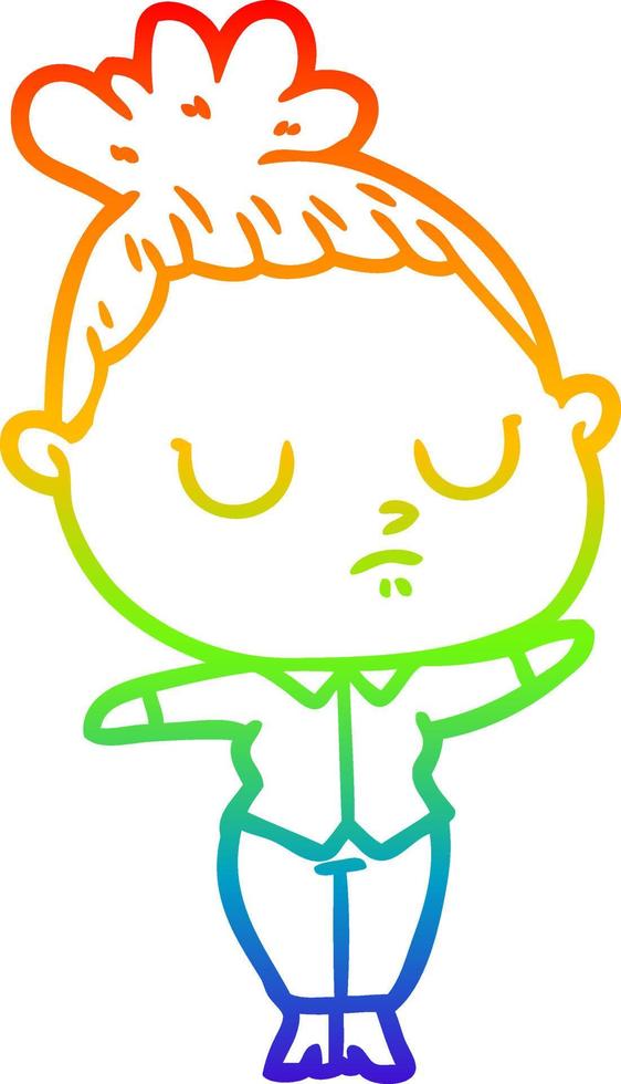rainbow gradient line drawing cartoon calm woman vector