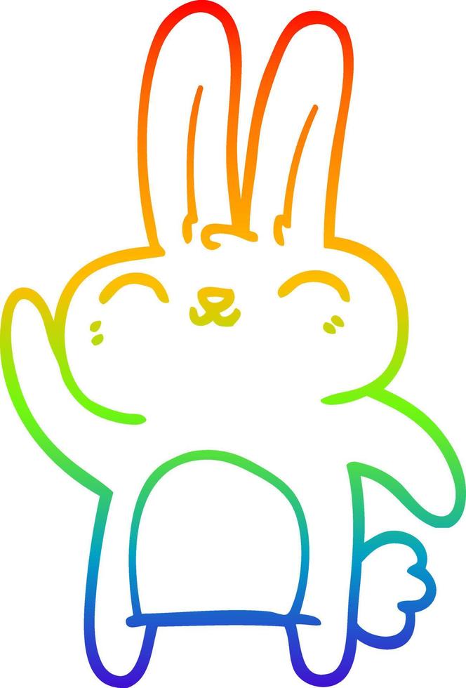 rainbow gradient line drawing cartoon happy rabbit vector
