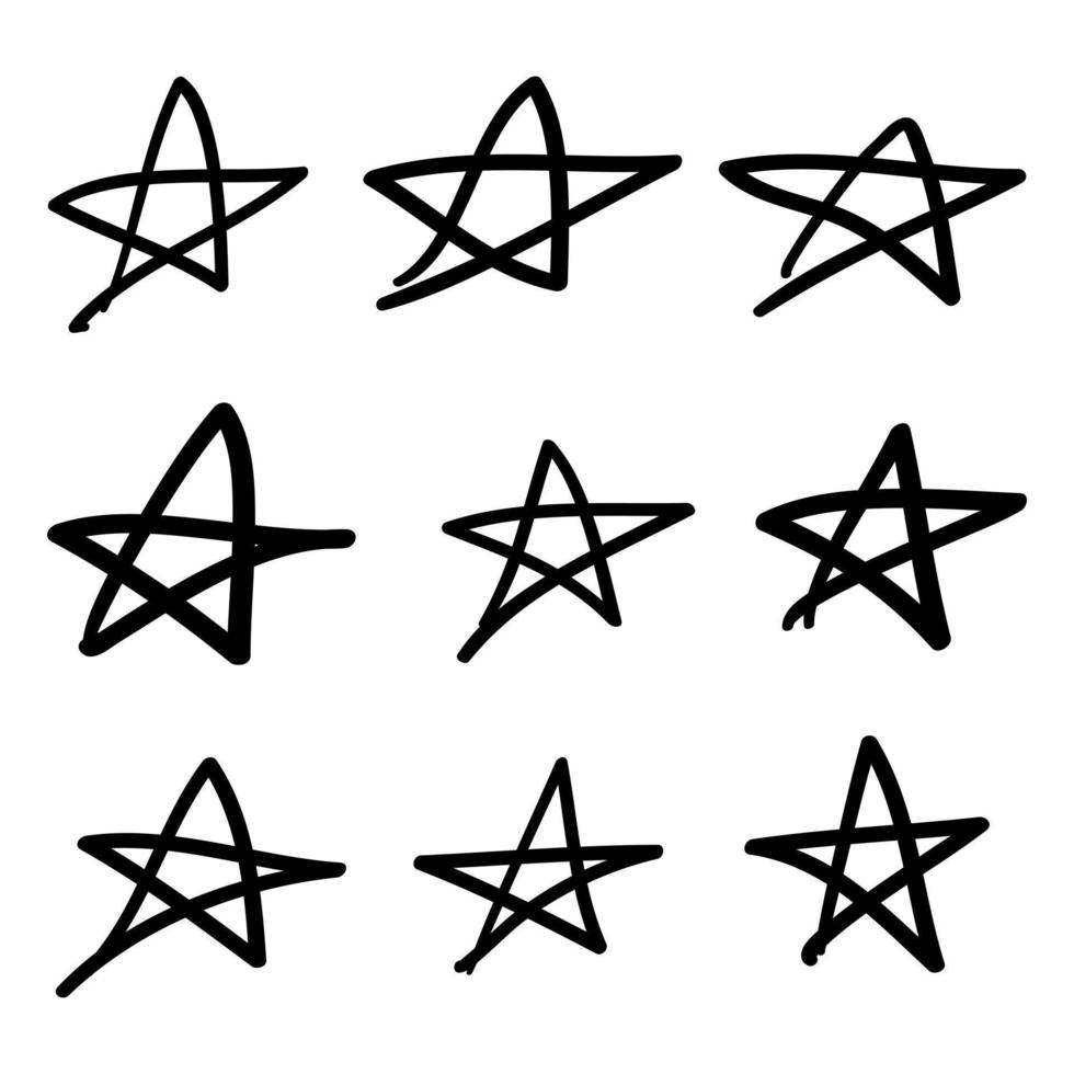 conjunto de estrellas de fideos dibujadas a mano aisladas sobre fondo blanco vector