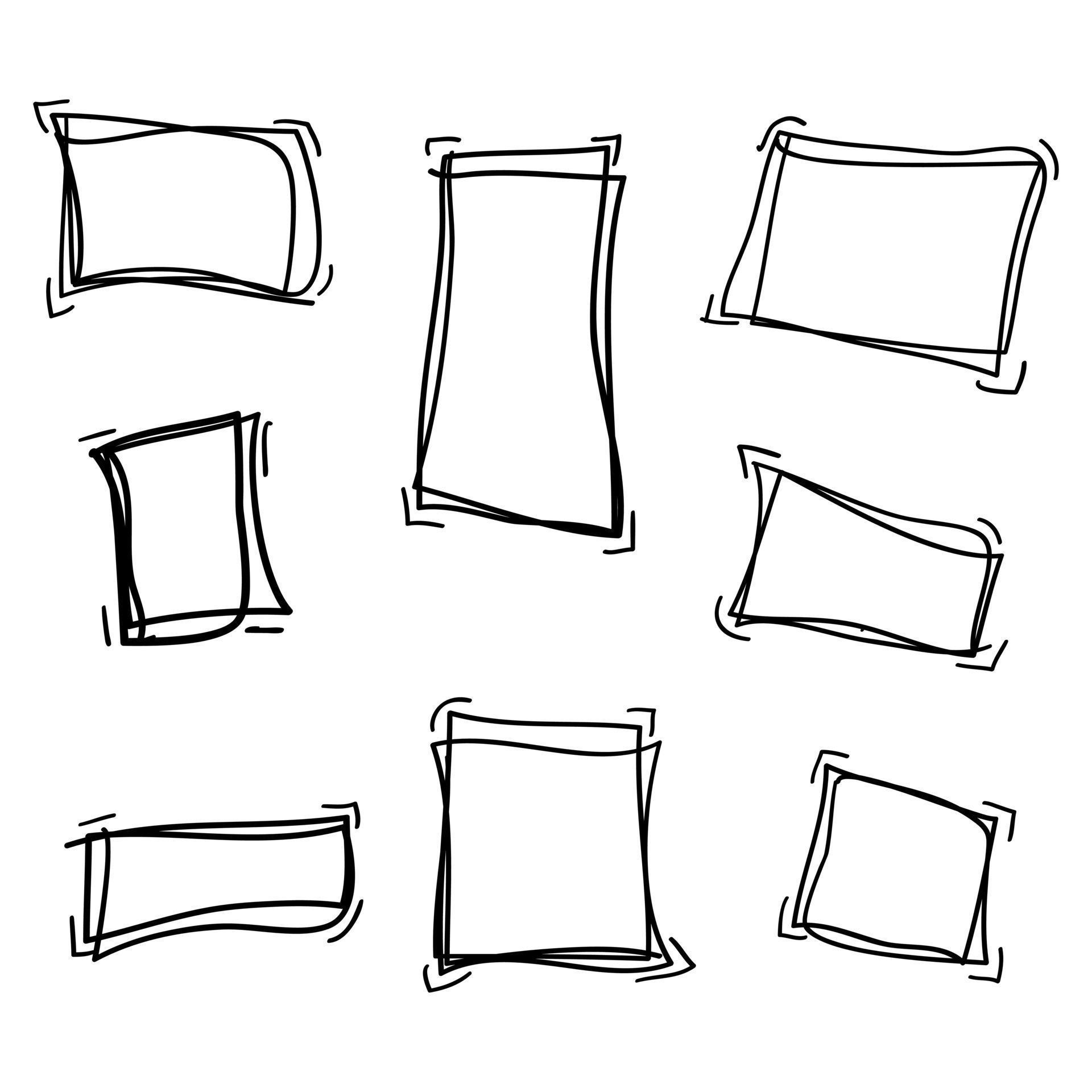 set of hand drawn simple frame design elements isolated on white ...