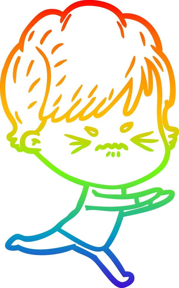 rainbow gradient line drawing cartoon frustrated woman vector