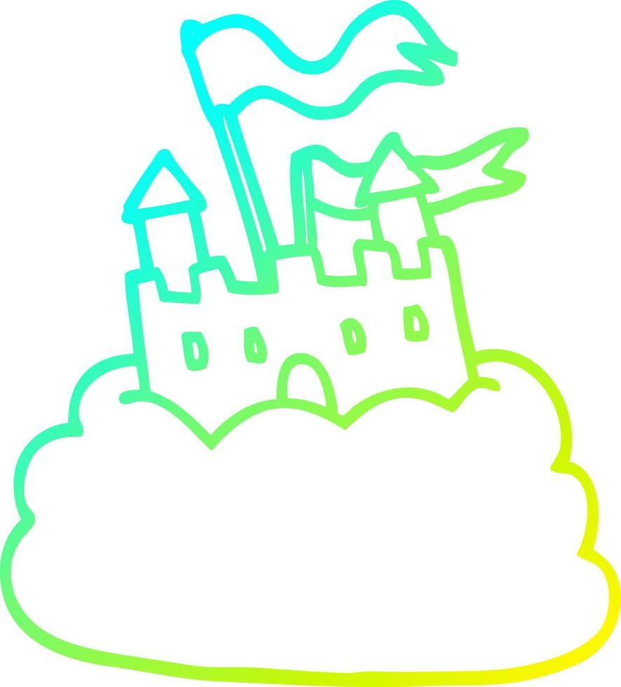 castillo de dibujos animados de dibujo de línea de gradiente frío en la nube vector